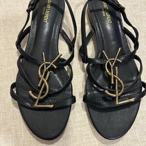 Copy… Saint Laurent Black Logo Strappy Sandals. Size 8